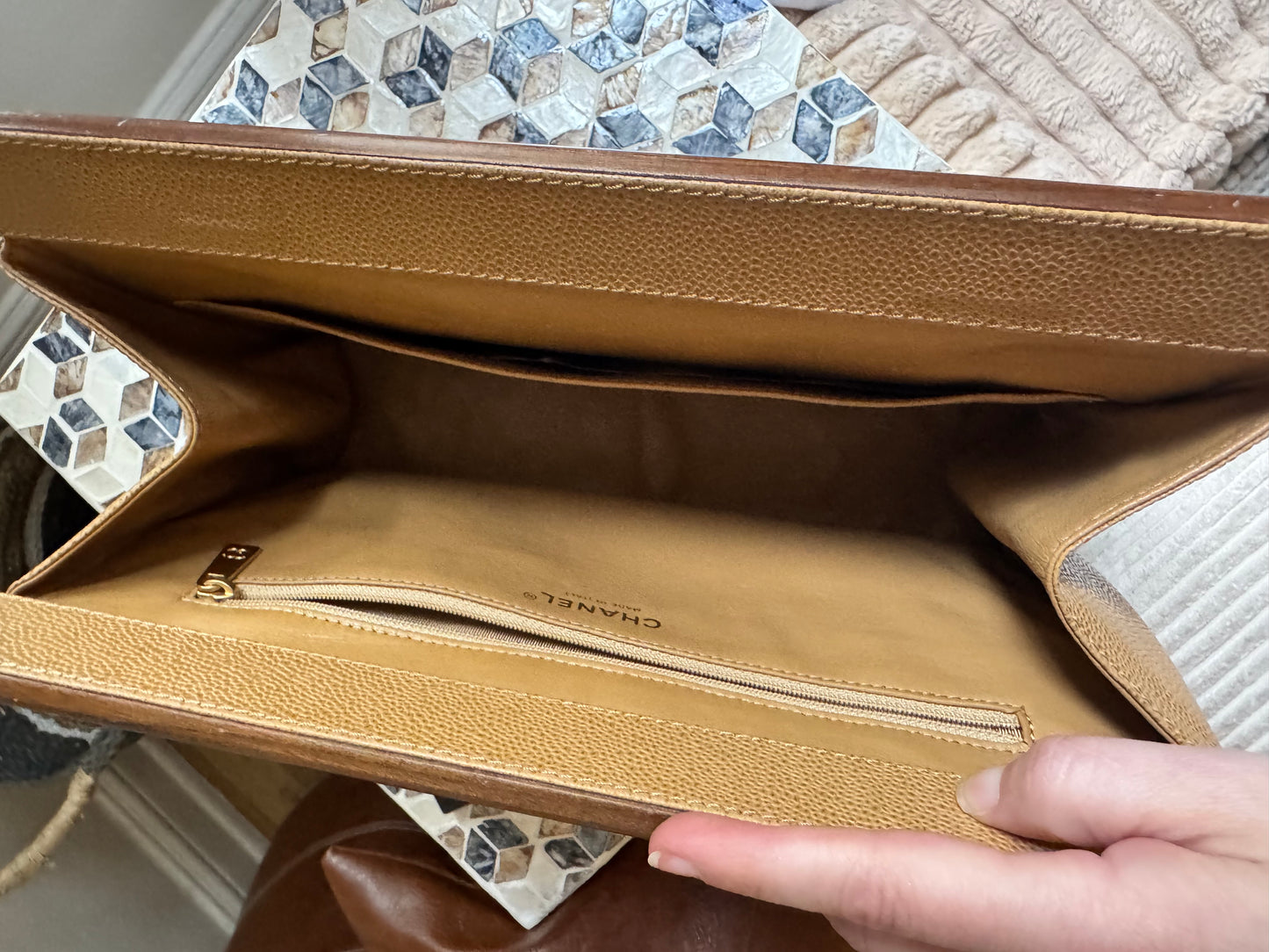 Chanel Vintage Beige Caviar Wooden CC Shoulder Tote