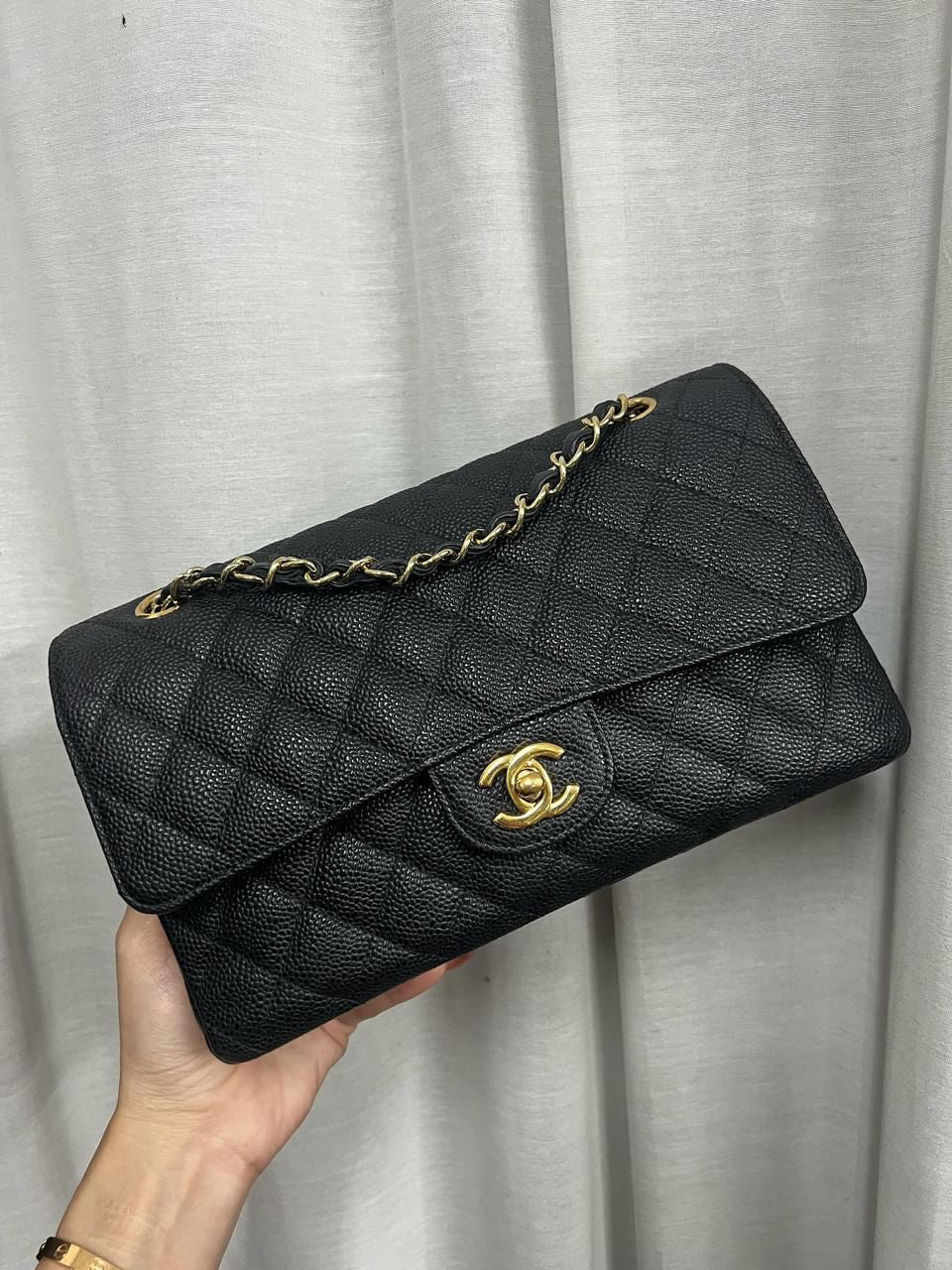 Chanel black caviar medium classic flap gold hardware