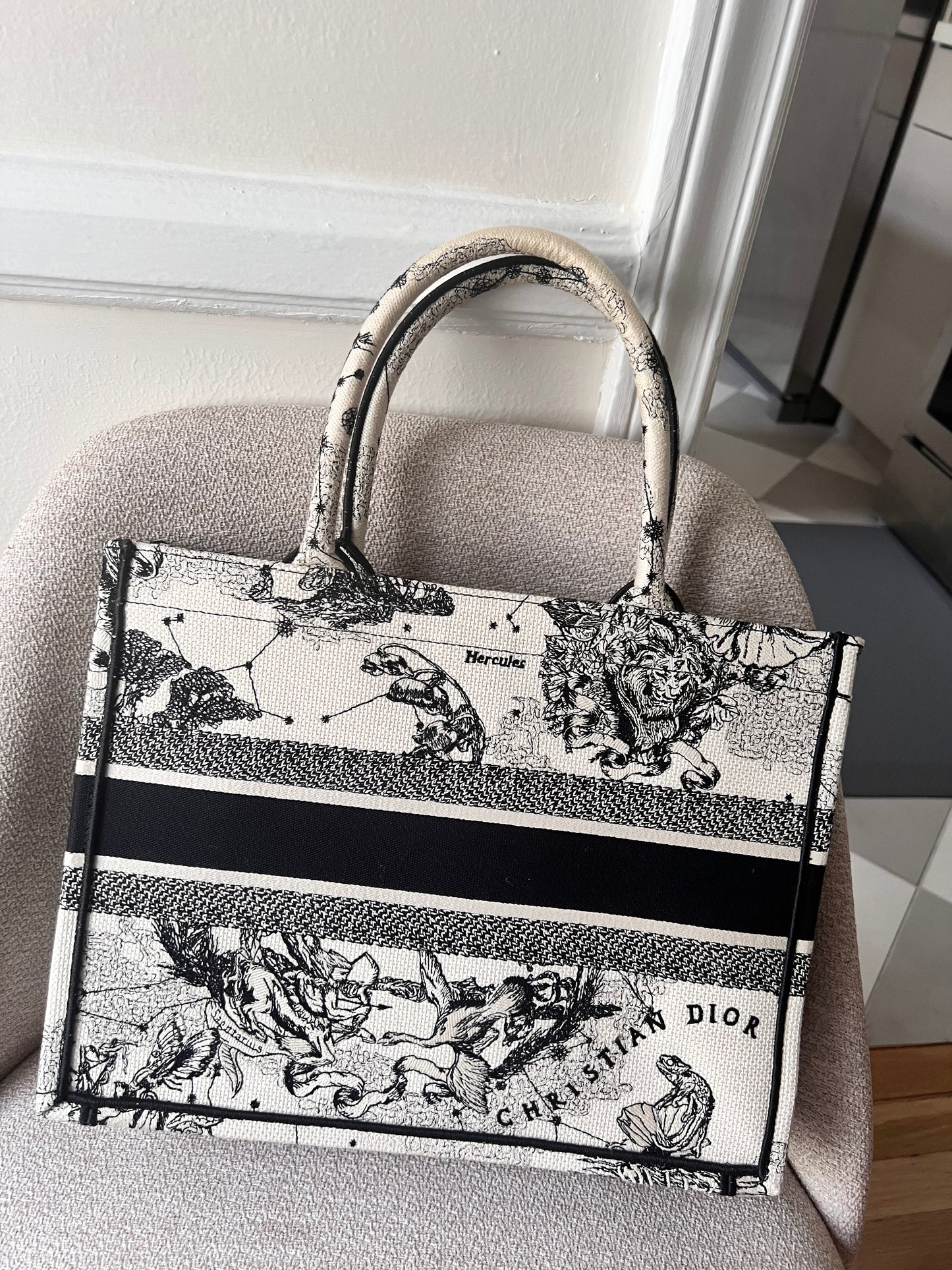 Christian Dior zodiac black and white book tote