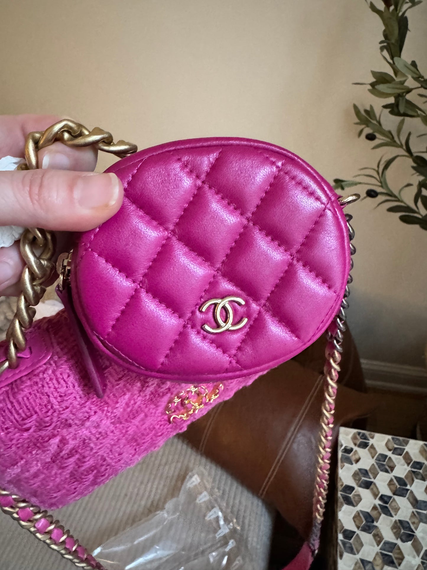 Chanel C19 Pink Tweed Wallet on Chain + Coin Purse