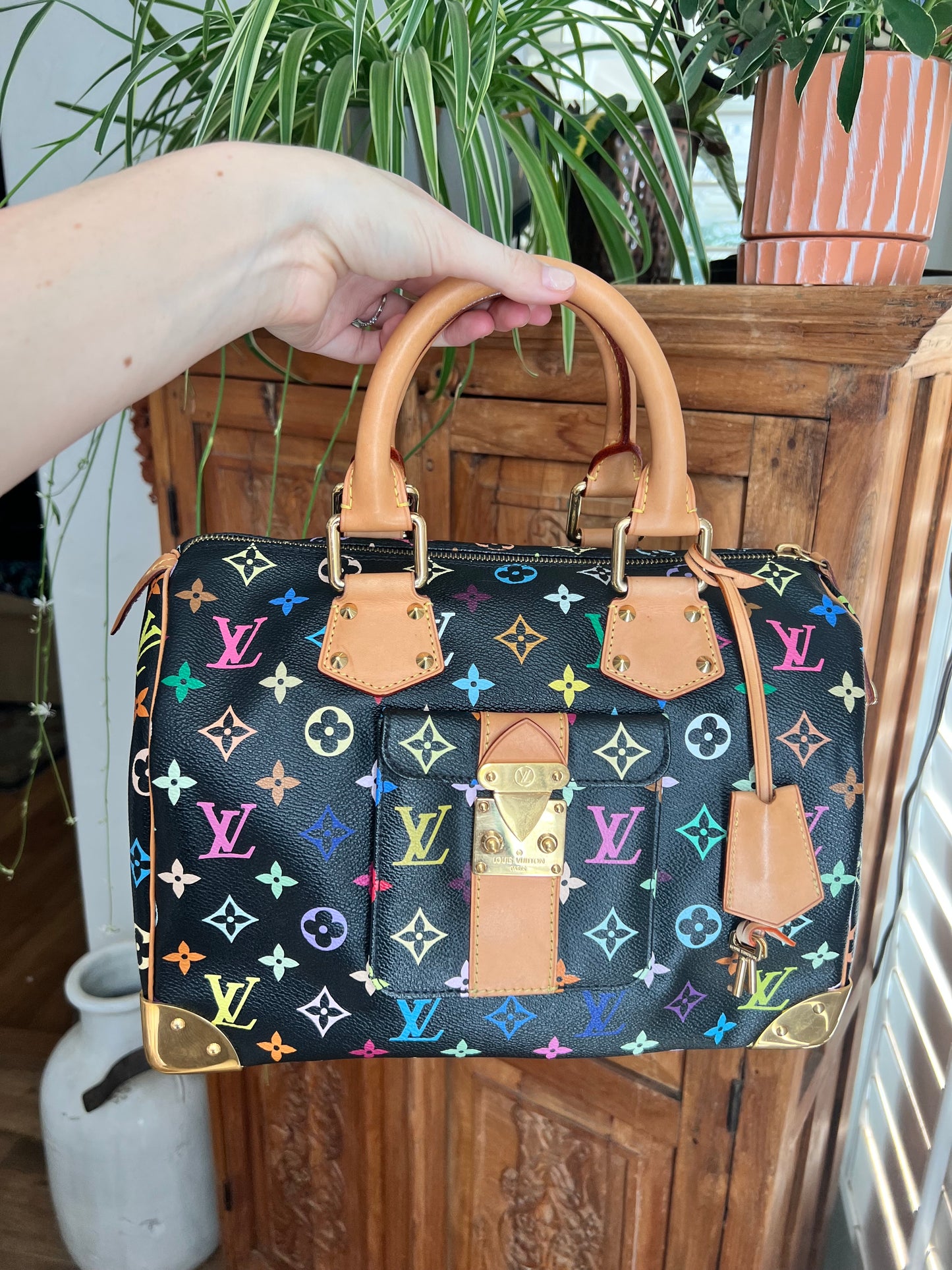 Louis Vuitton black multicolor murakami speedy 30 handbag