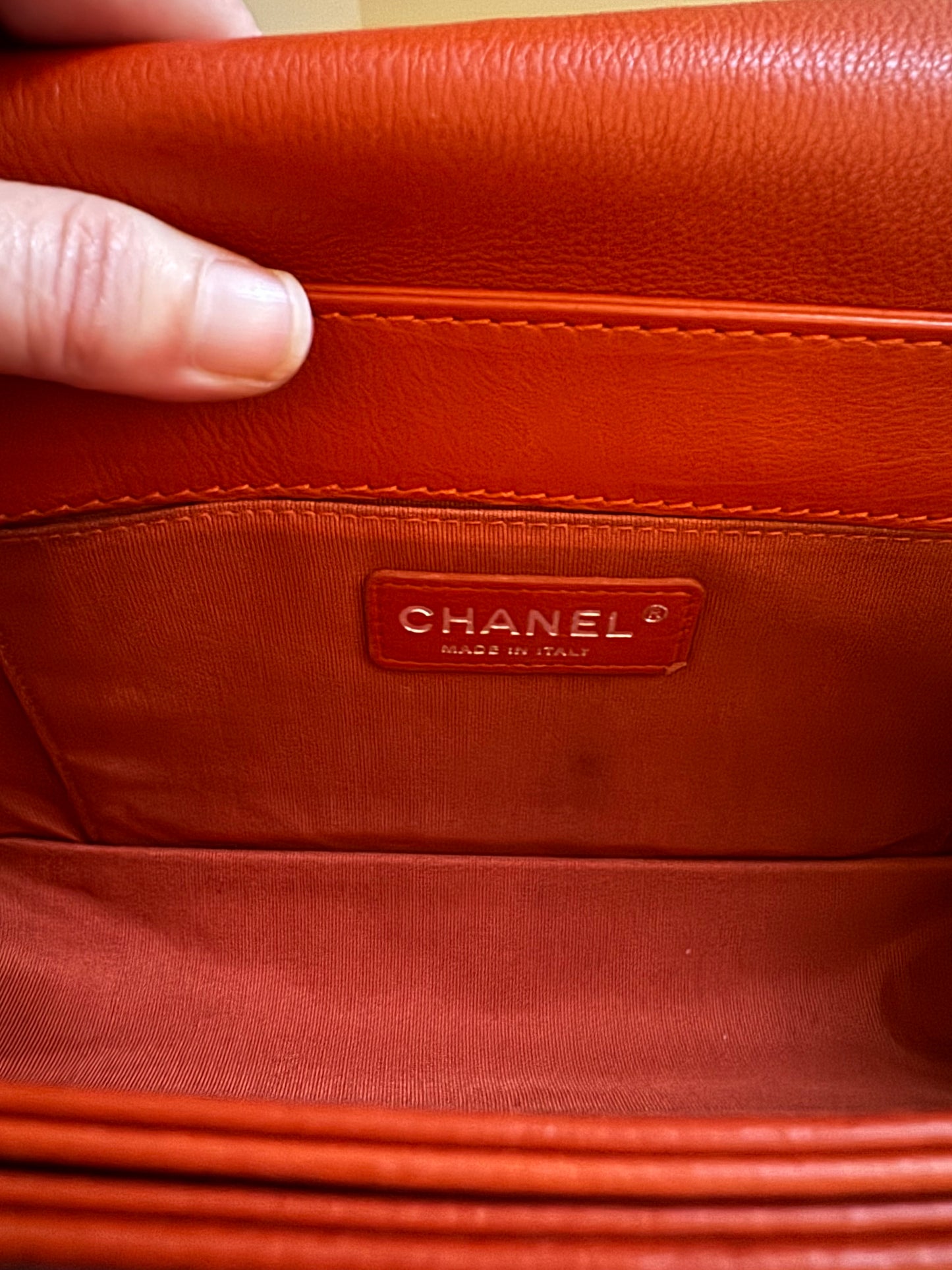 Chanel Orange Quilted Boarder Medium Calfskin Boy Bag