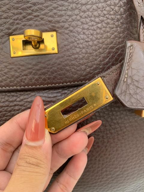 Hermes Kelly 32 chocolate fjord leather GHW stamp G square