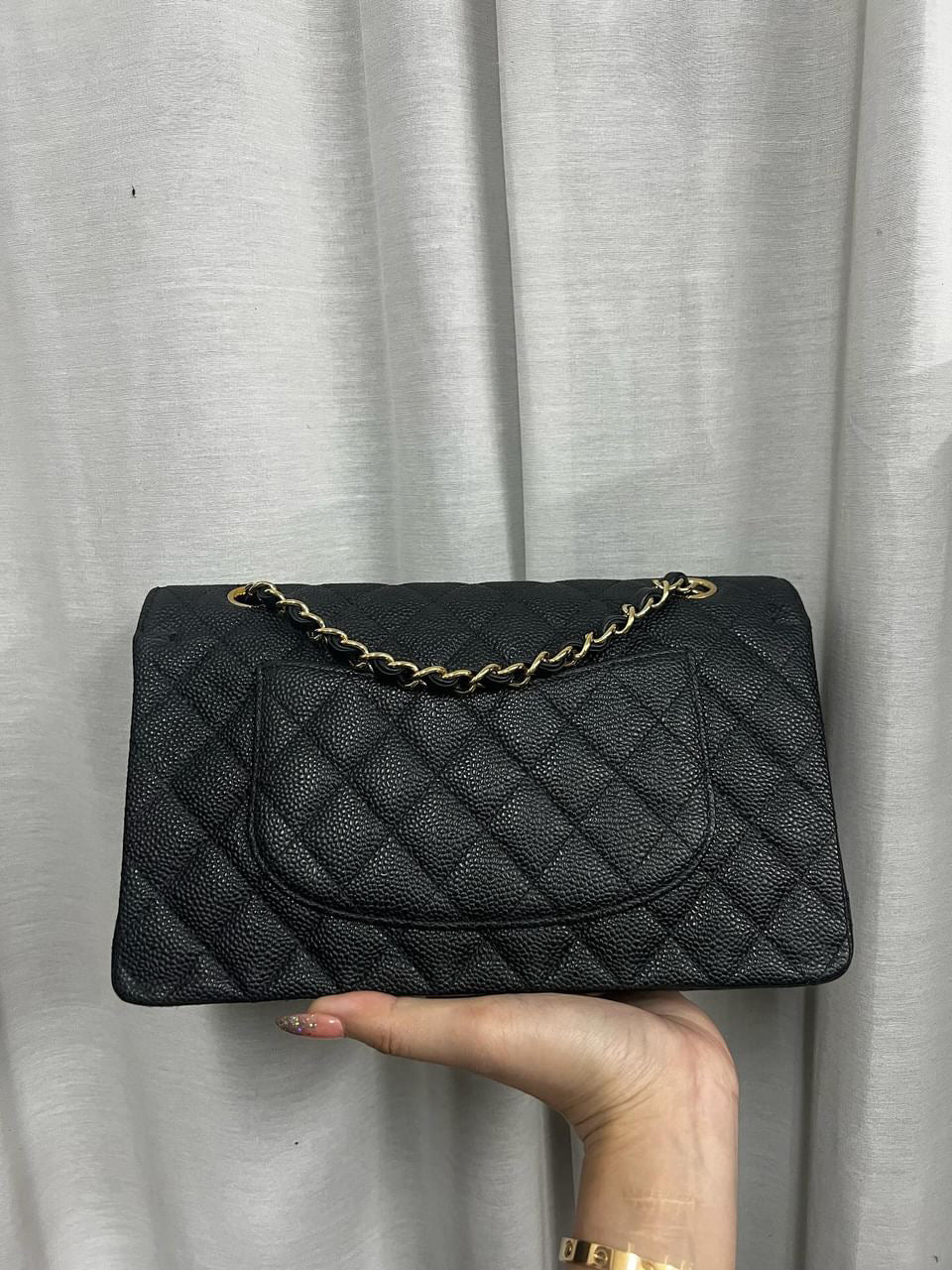 Chanel black caviar medium classic flap gold hardware