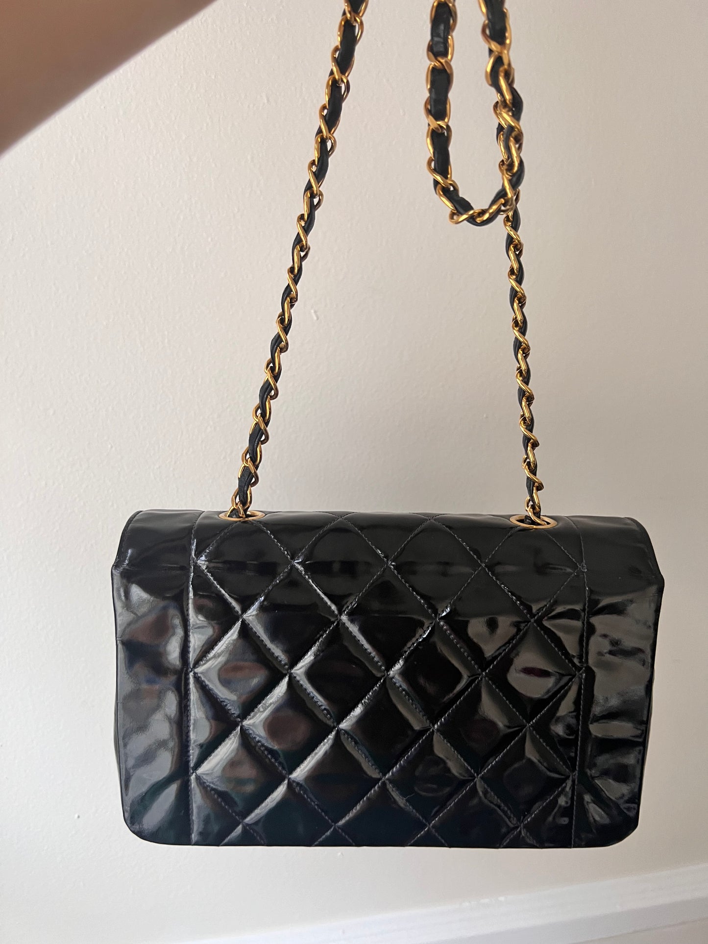 Chanel Small vintage black patent Diana 24k GHW