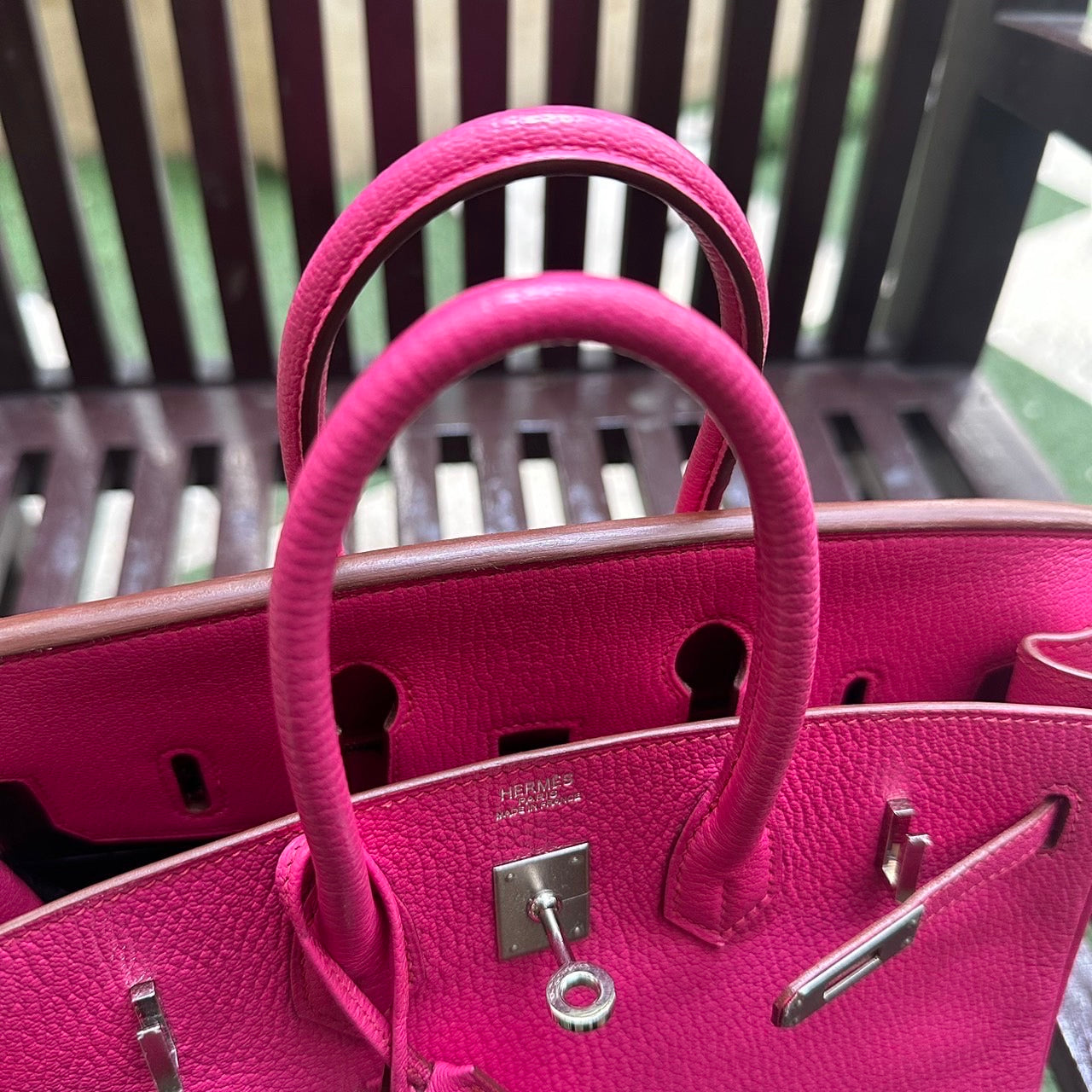 Hermes Birkin 25 rose shocking chèvre PHW K stamp