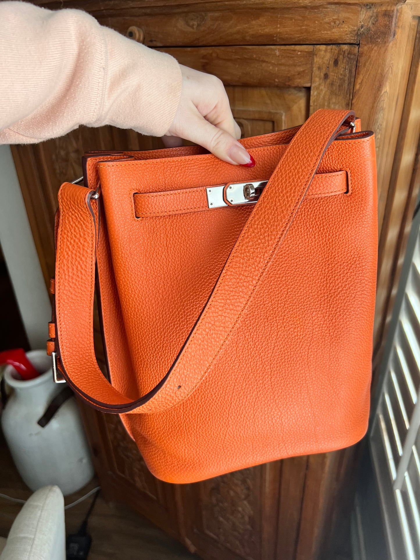 Hermes So Kelly Togo H orange PHW Shoulder bag