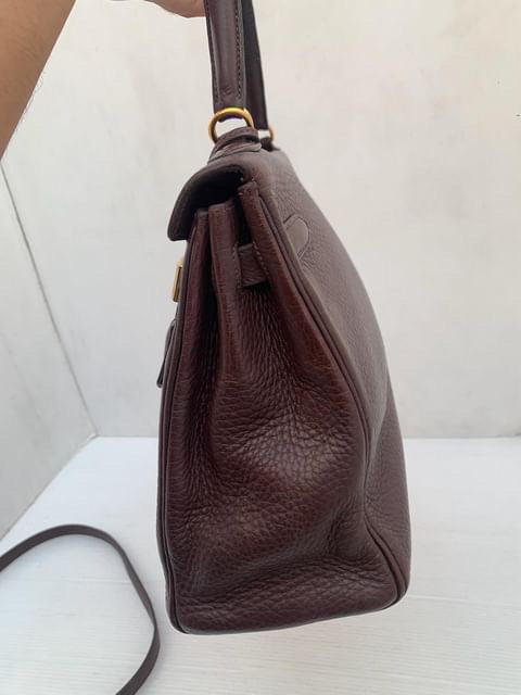 Hermes Kelly 32 chocolate fjord leather GHW stamp G square