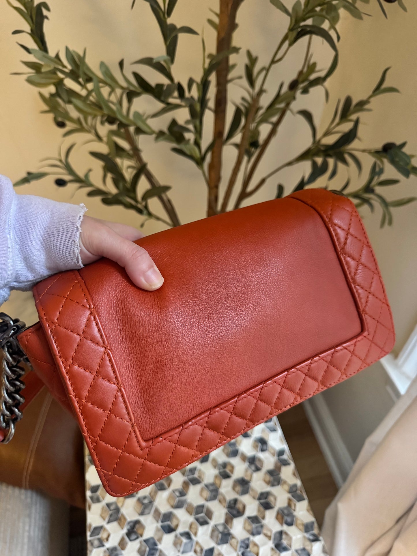 Chanel Orange Quilted Boarder Medium Calfskin Boy Bag
