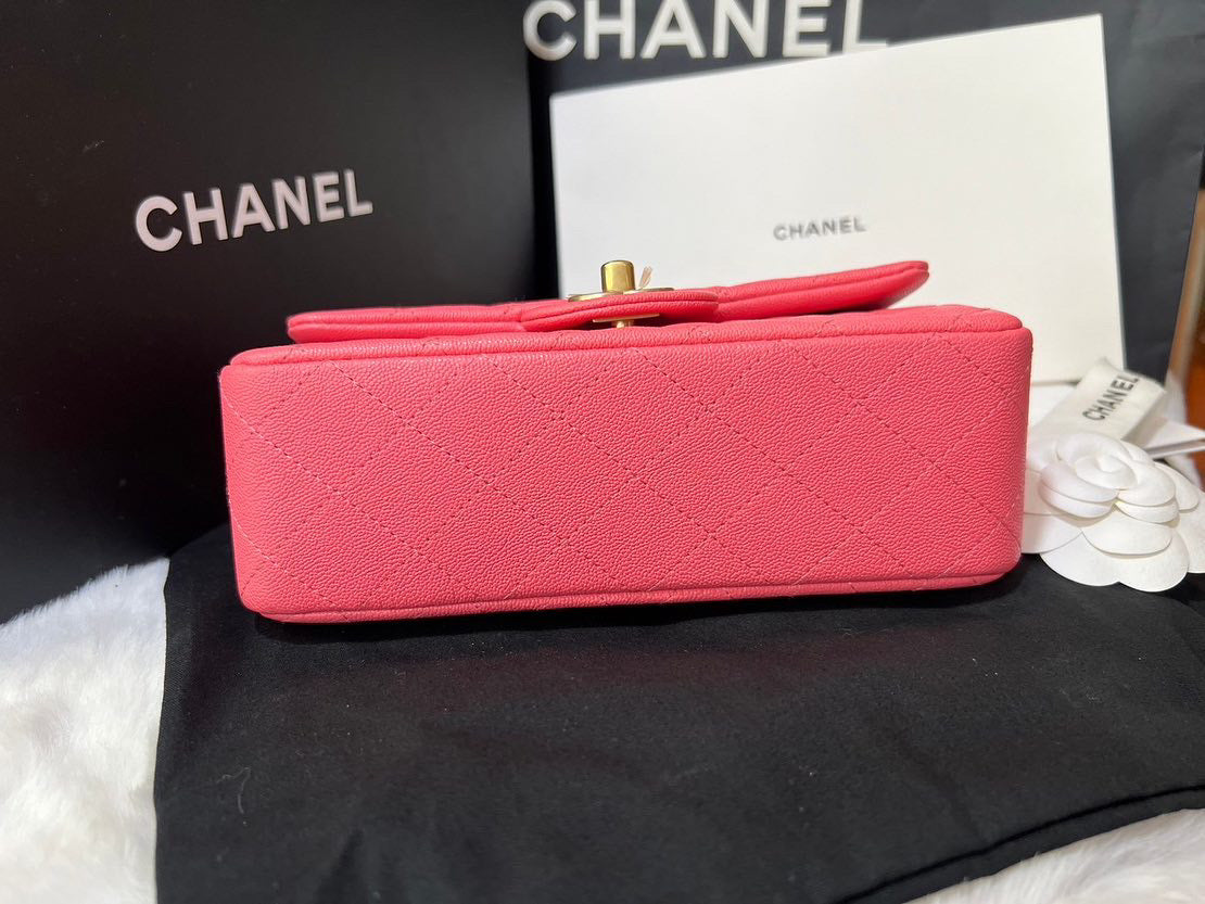 Chanel pink caviar mini rectangle top handle aged gold hardware