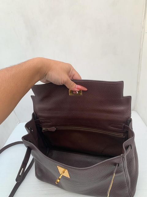 Hermes Kelly 32 chocolate fjord leather GHW stamp G square