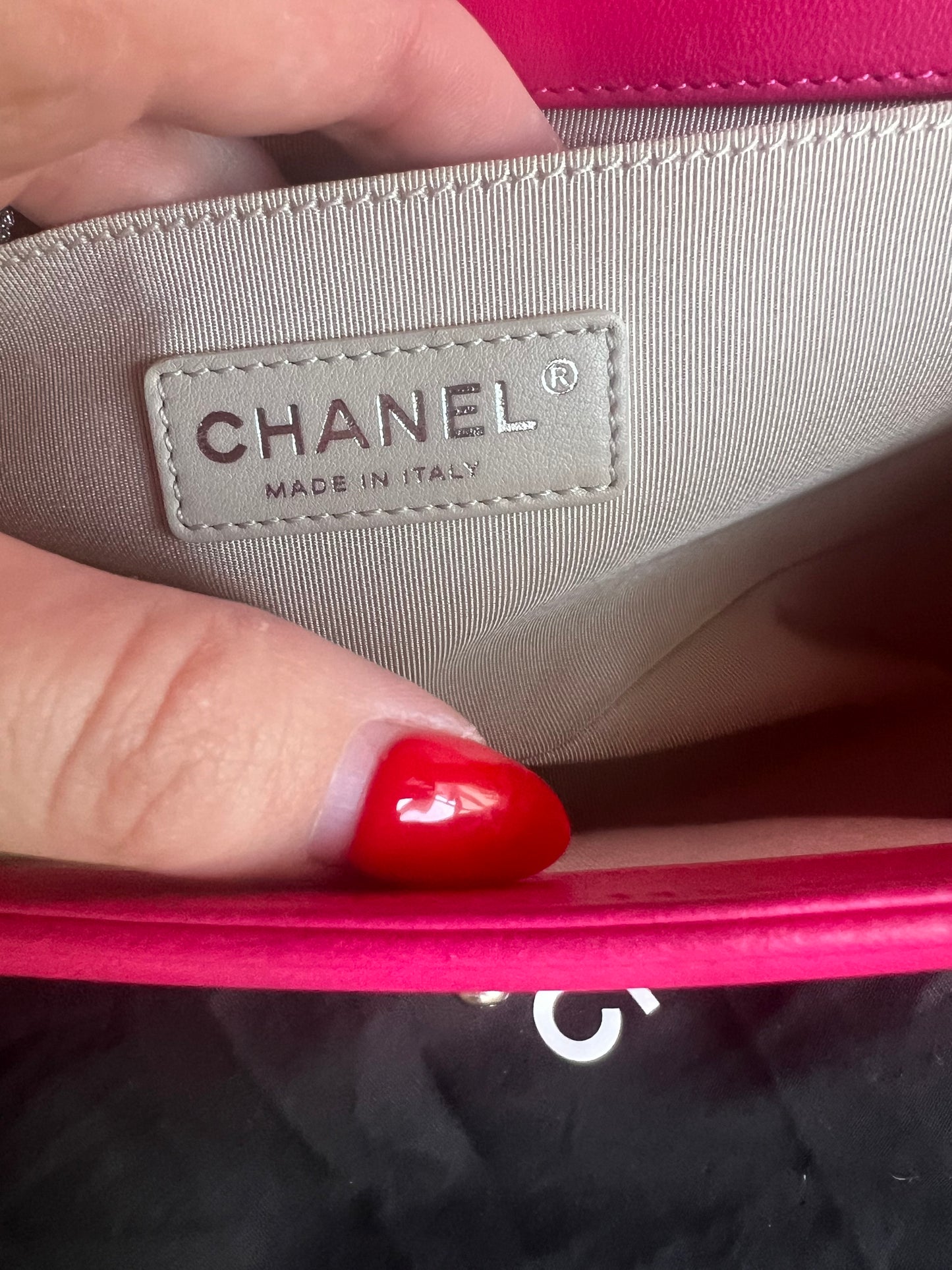 Chanel raspberry pink lambskin medium boy bag RHW