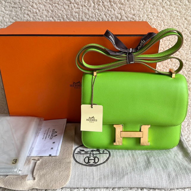 Hermes Constance 18 granny apple green swift GHW