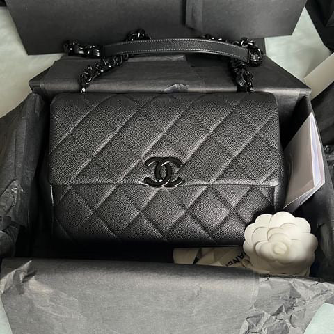 Chanel black caviar so black small flap