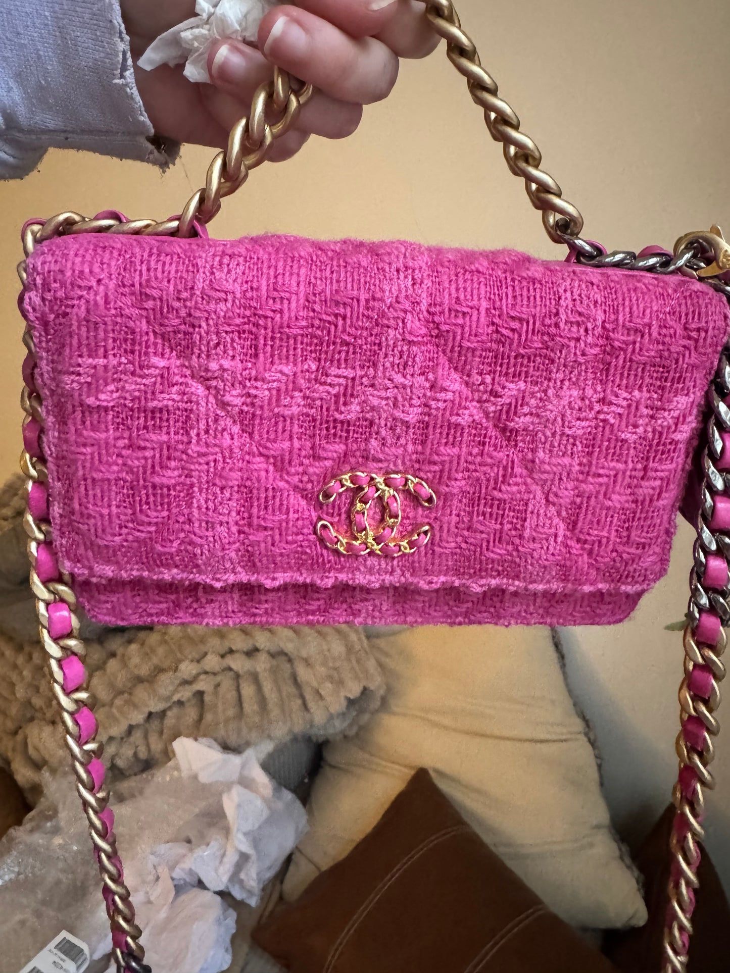 Chanel C19 Pink Tweed Wallet on Chain + Coin Purse