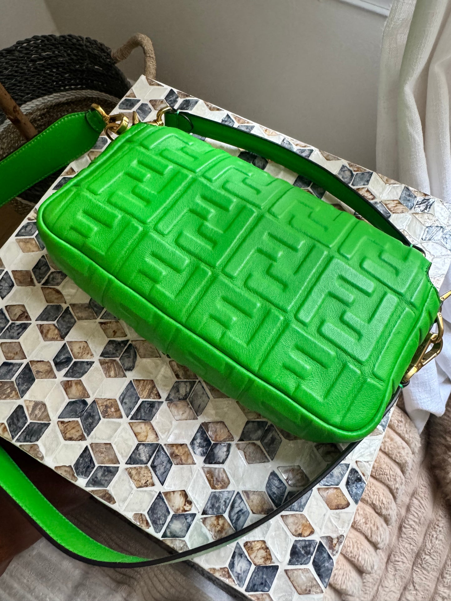 Fendi Napa FF 1974 Embossed Baguette Tomatillo