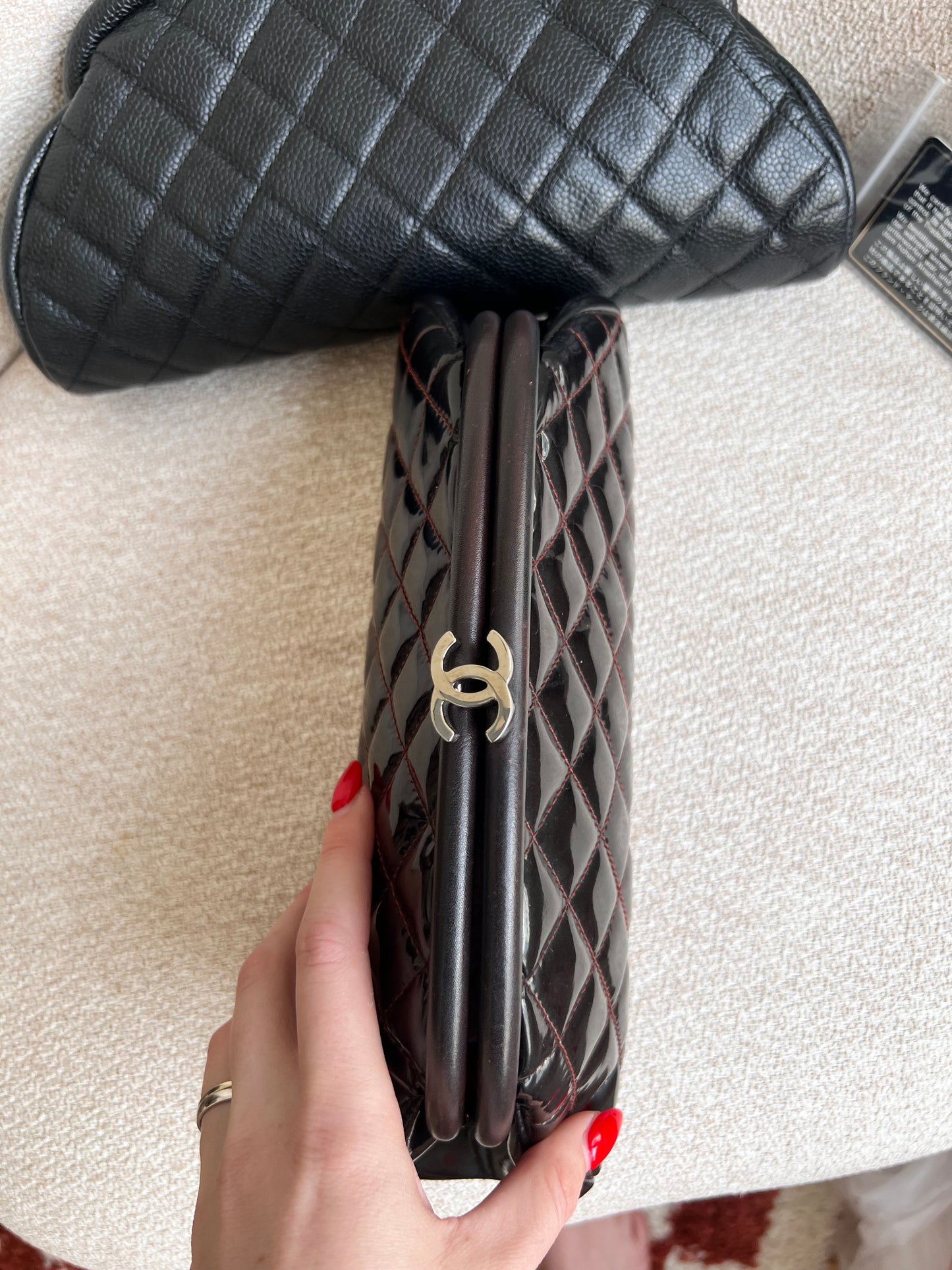 Chanel patent kisslock CC clutch