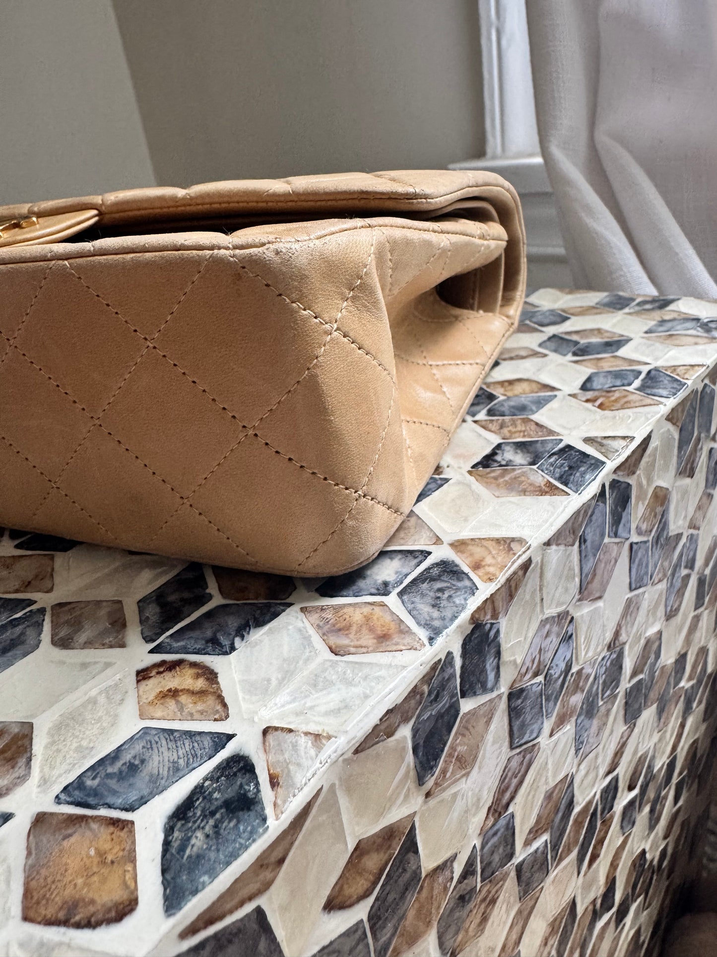 Chanel Beige Lambskin Medium Classic Flap