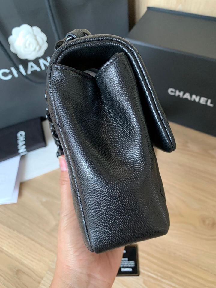 Chanel black caviar so black small flap