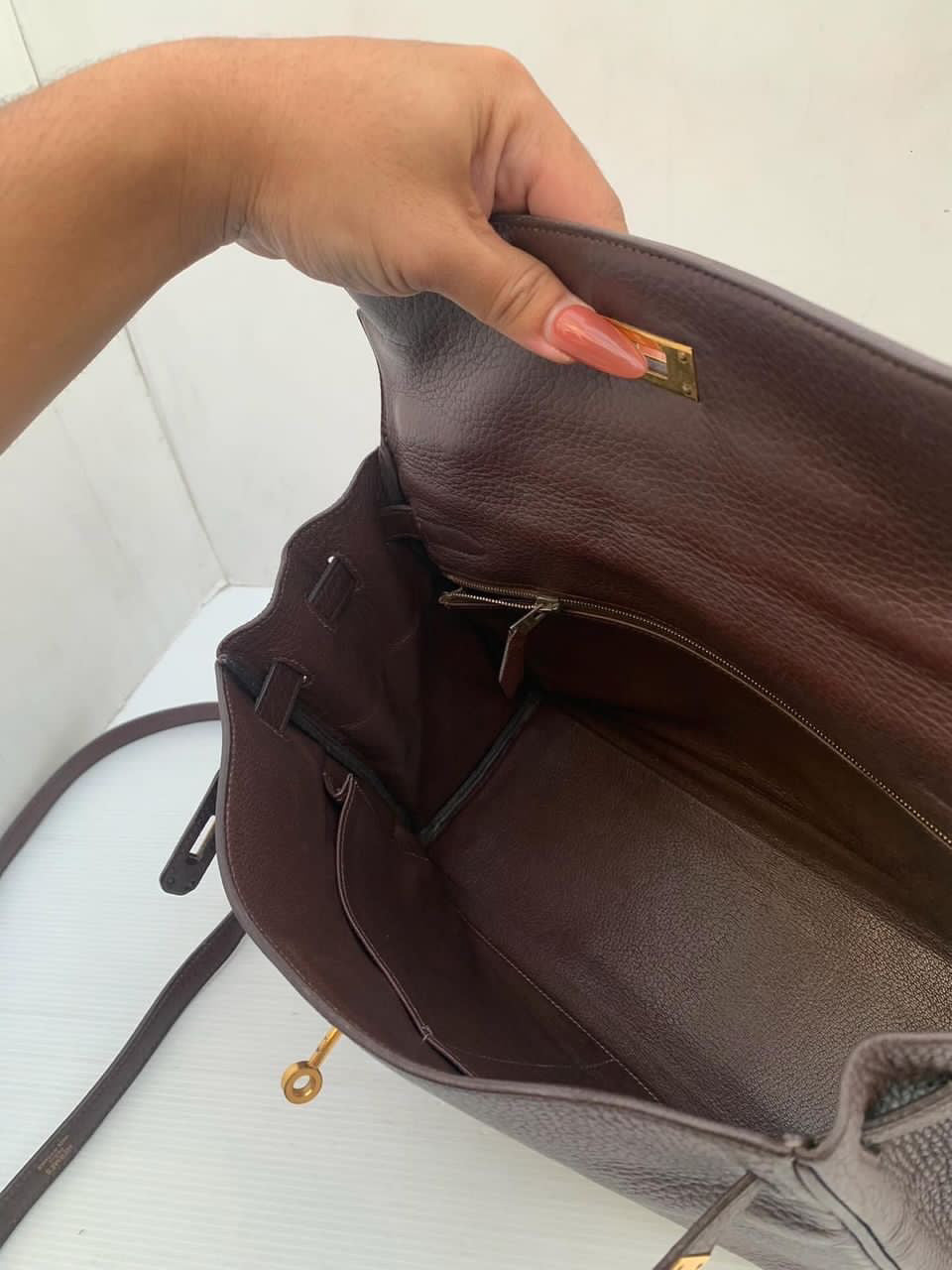 Hermes Kelly 32 chocolate fjord leather GHW stamp G square