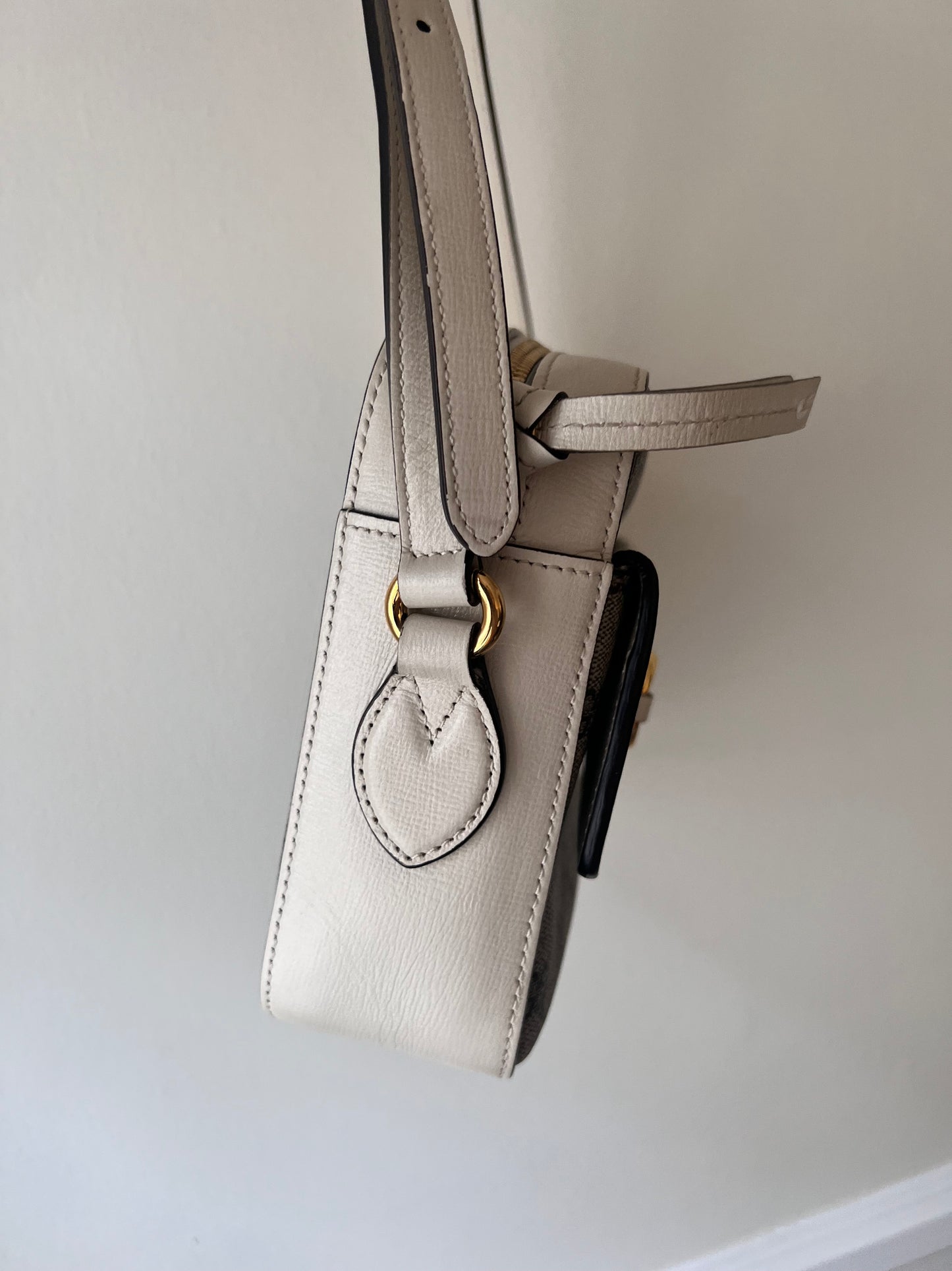 Gucci horsebit small white x GG coated canvas camera crossbody