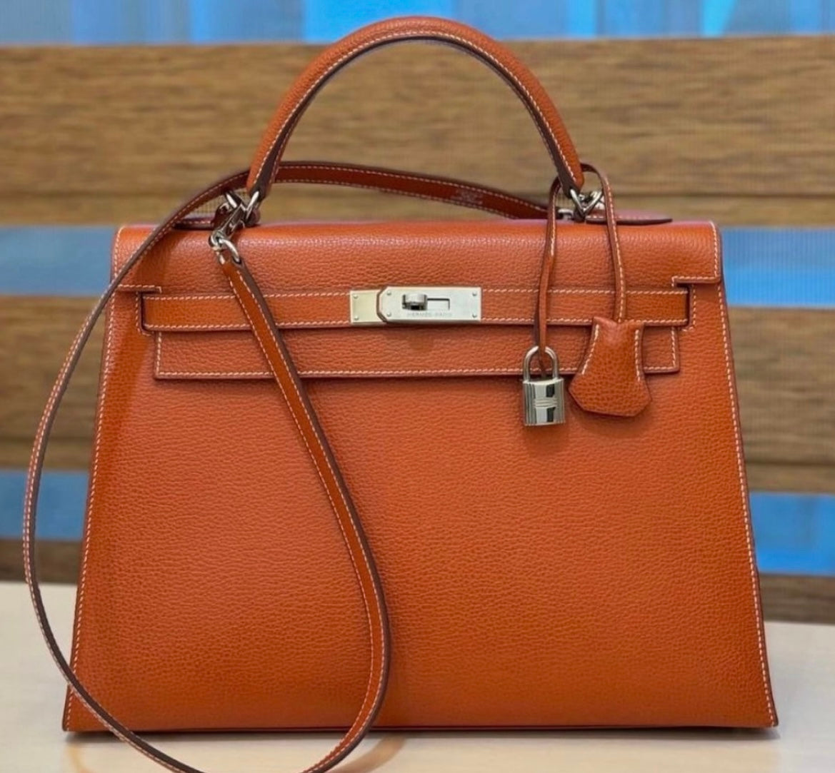 Hermes Kelly 32 vintage Brique vache liege PHW stamp J square