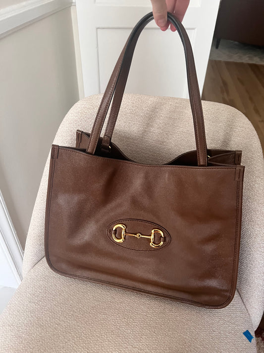 Gucci horsebit chocolate leather shoulder tote