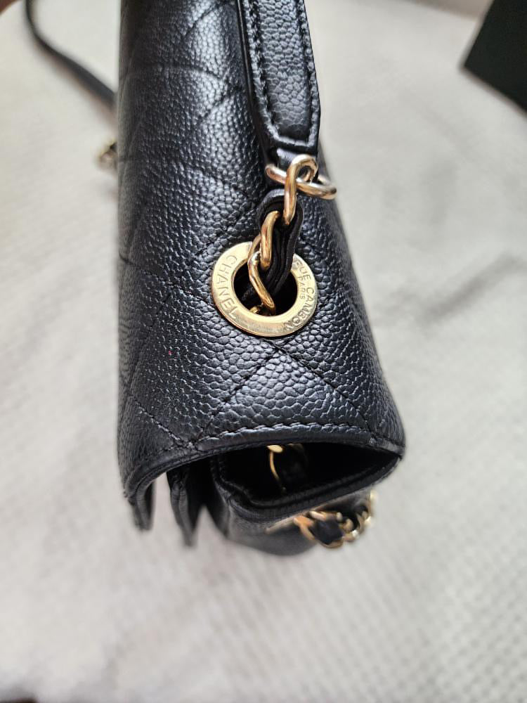 Chanel CC black caviar logo chain flap bag GHW