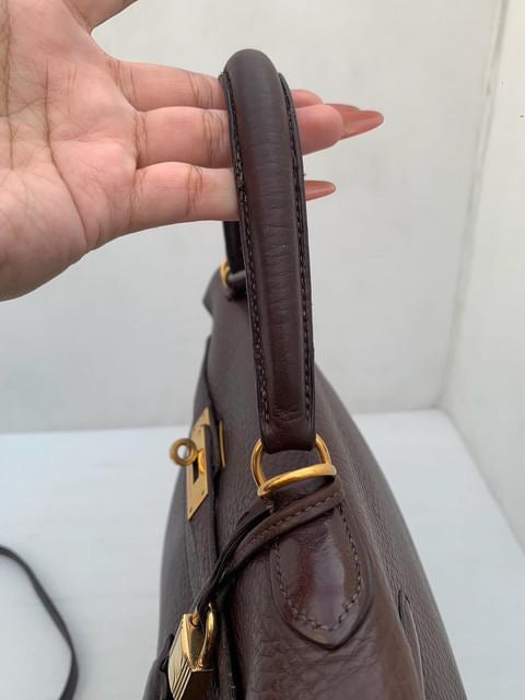 Hermes Kelly 32 chocolate fjord leather GHW stamp G square