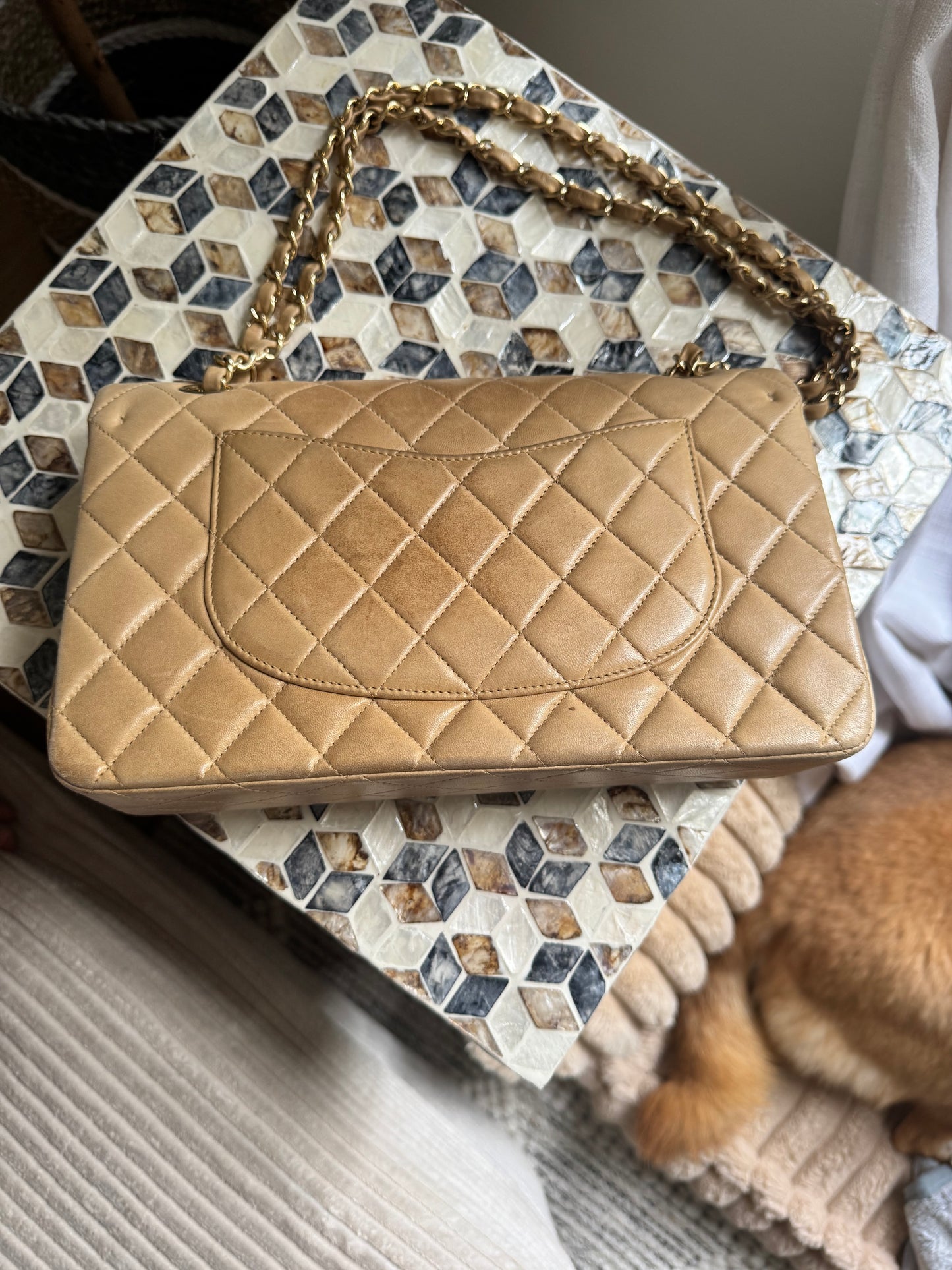 Chanel Beige Lambskin Medium Classic Flap