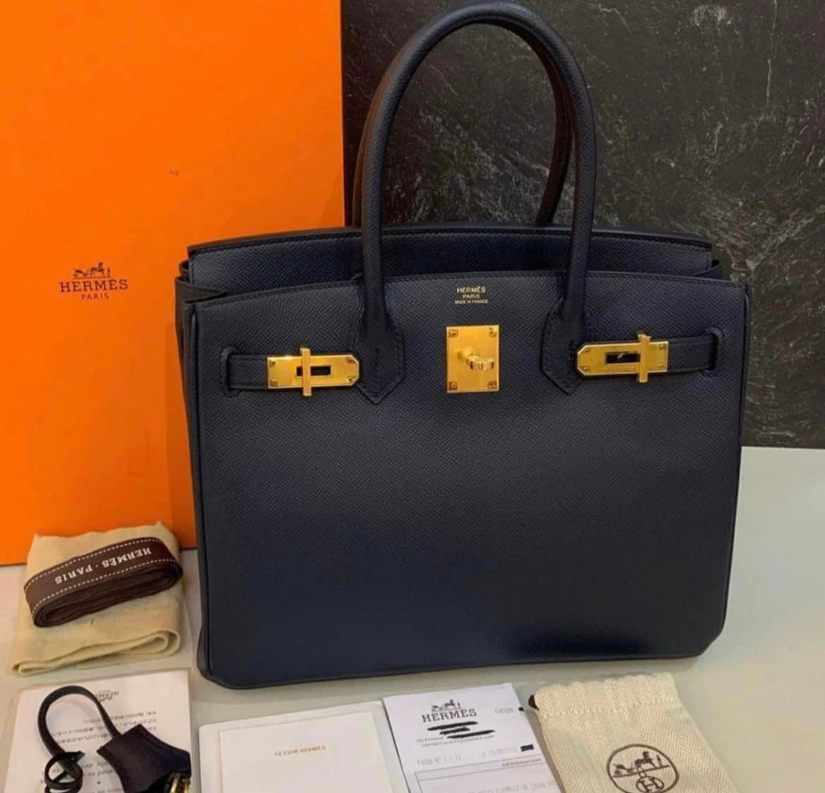 Hermes Birkin 30 Epsom Indigo GHW Stamp Y