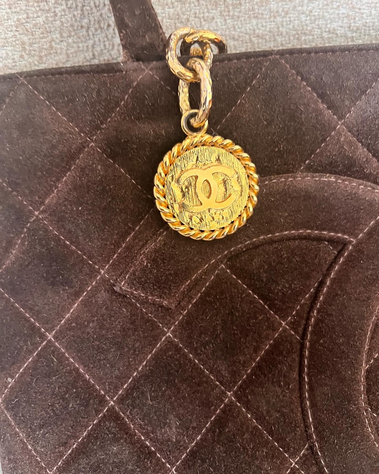 Chanel chocolate suede vintage medallion tote