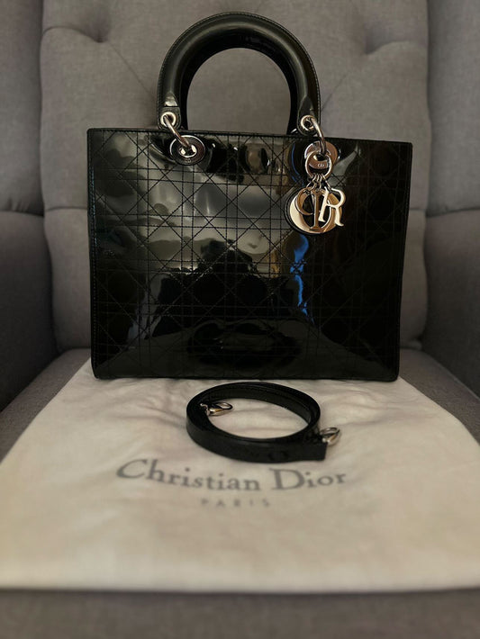 Christian Dior black patent lady dior GM