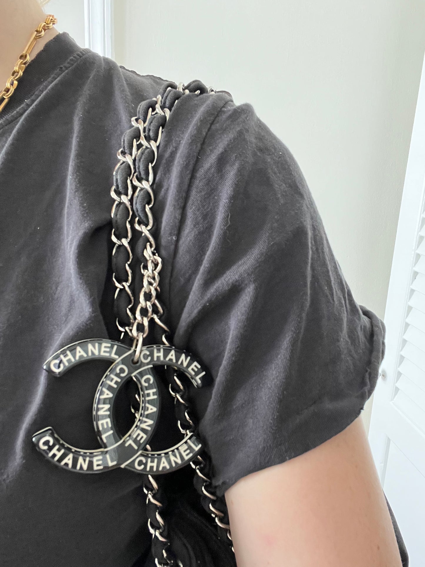 Chanel double chain shoulder CC charm tote