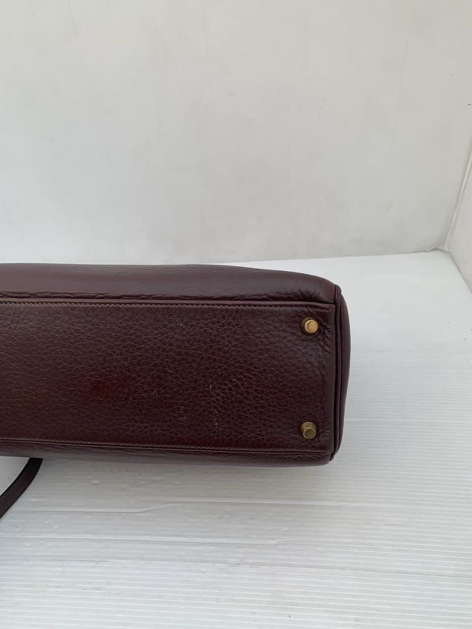 Hermes Kelly 32 chocolate fjord leather GHW stamp G square