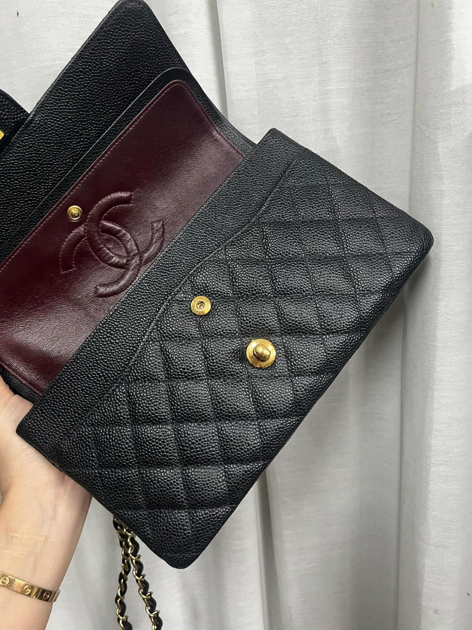 Chanel black caviar medium classic flap gold hardware