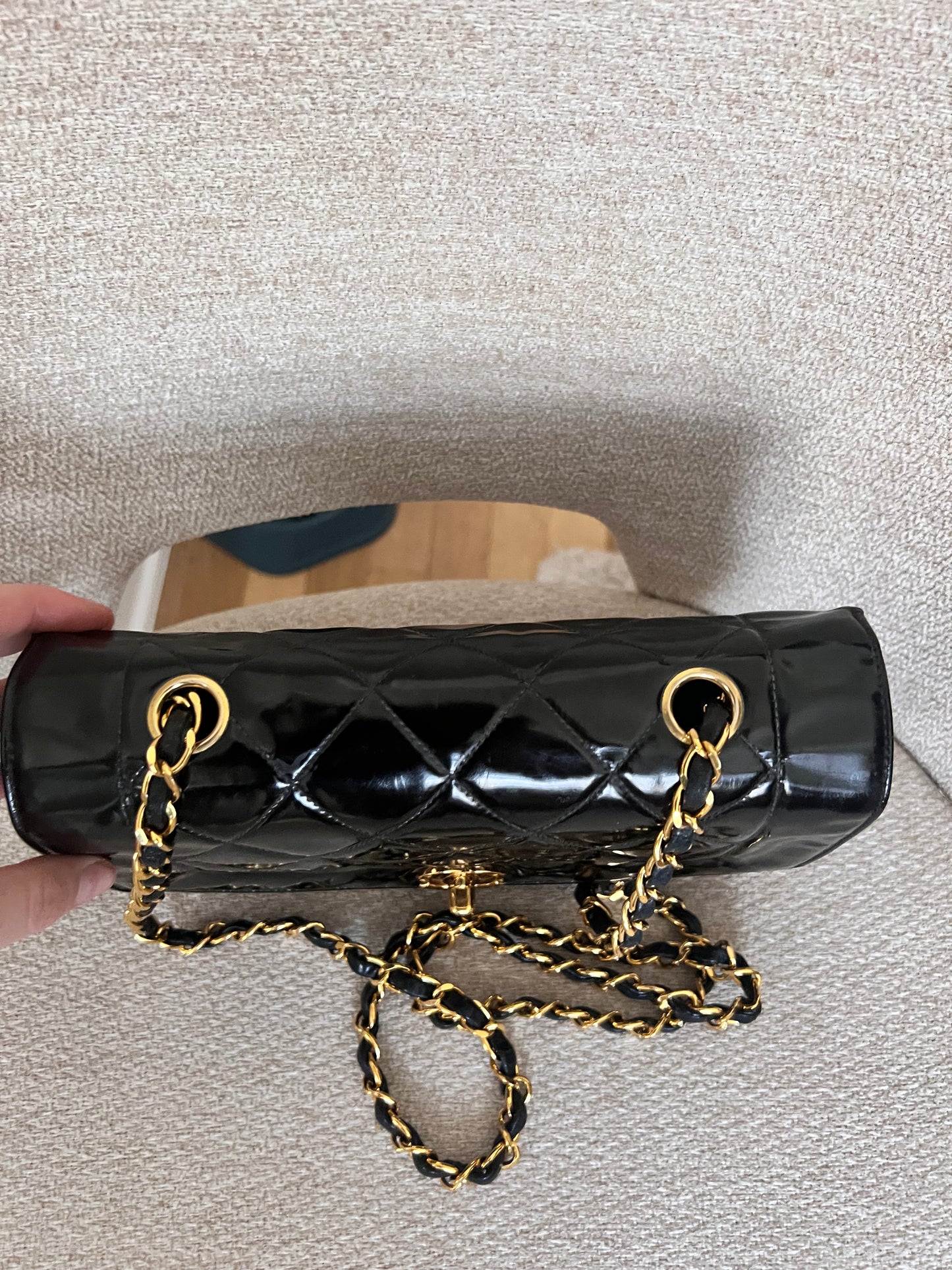 Chanel Small vintage black patent Diana 24k GHW