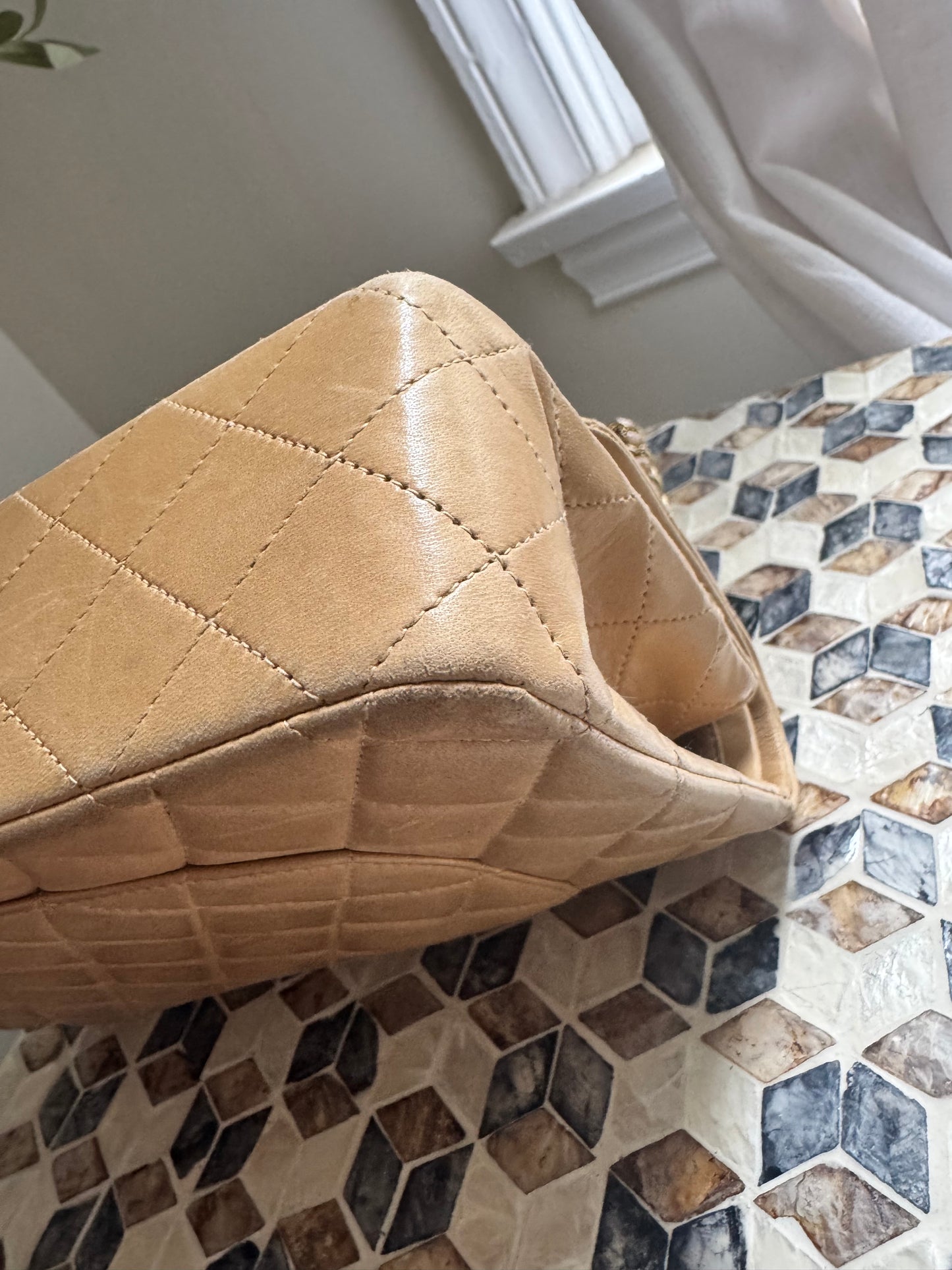 Chanel Beige Lambskin Medium Classic Flap
