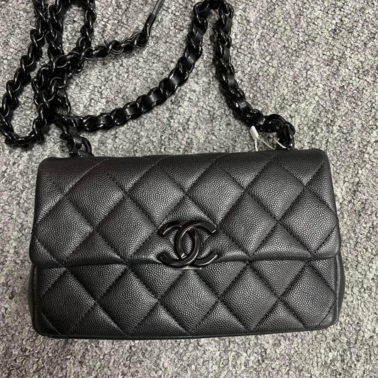 Chanel Black caviar mini rectangle incognito flap