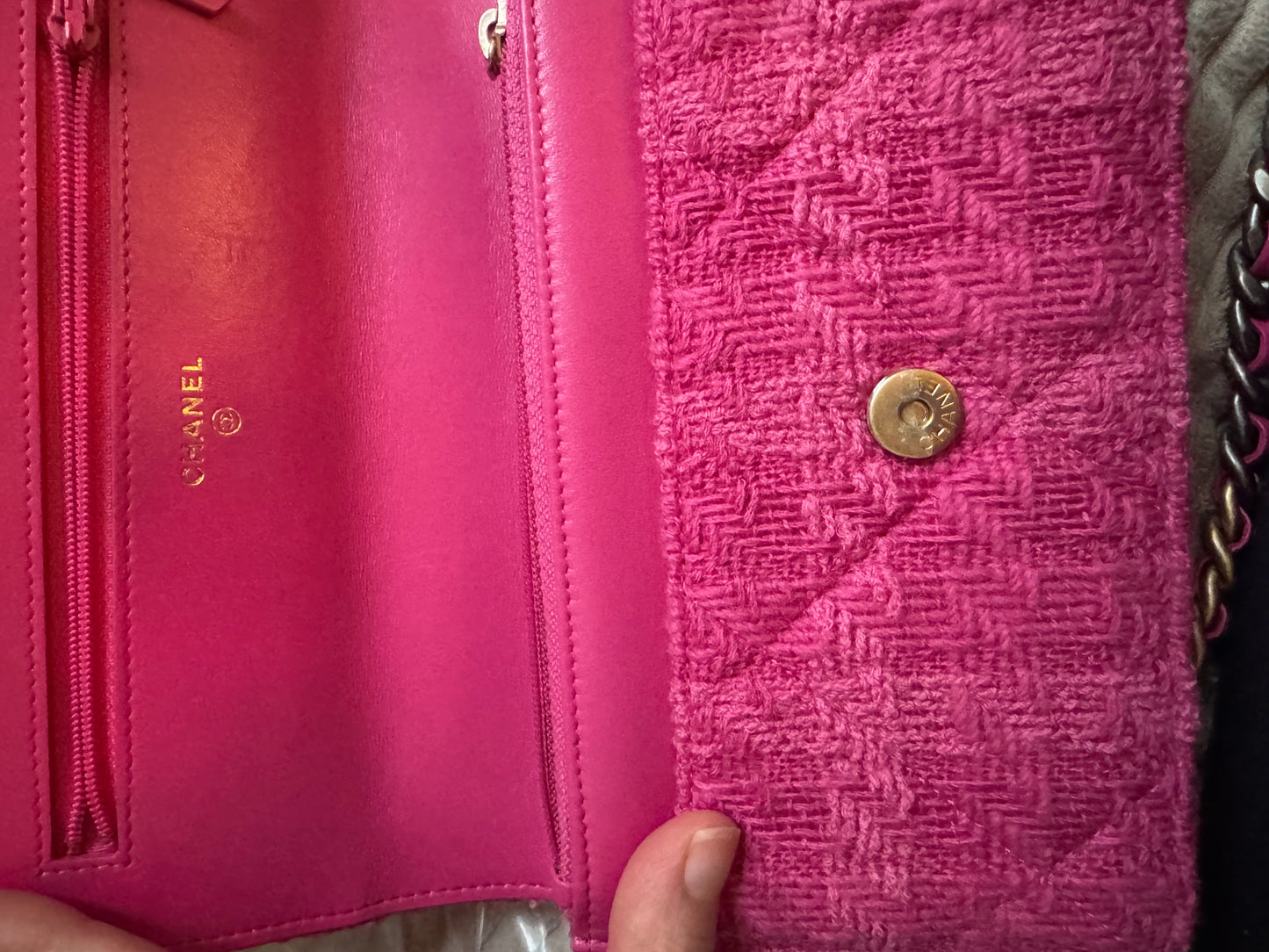 Chanel C19 Pink Tweed Wallet on Chain + Coin Purse