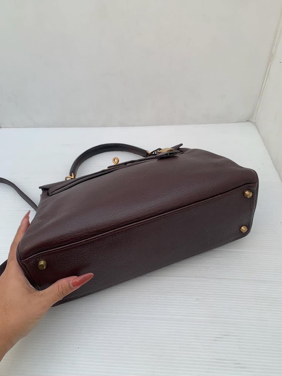 Hermes Kelly 32 chocolate fjord leather GHW stamp G square