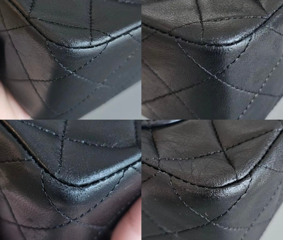 Chanel vintage small black lambskin classic flap handbag