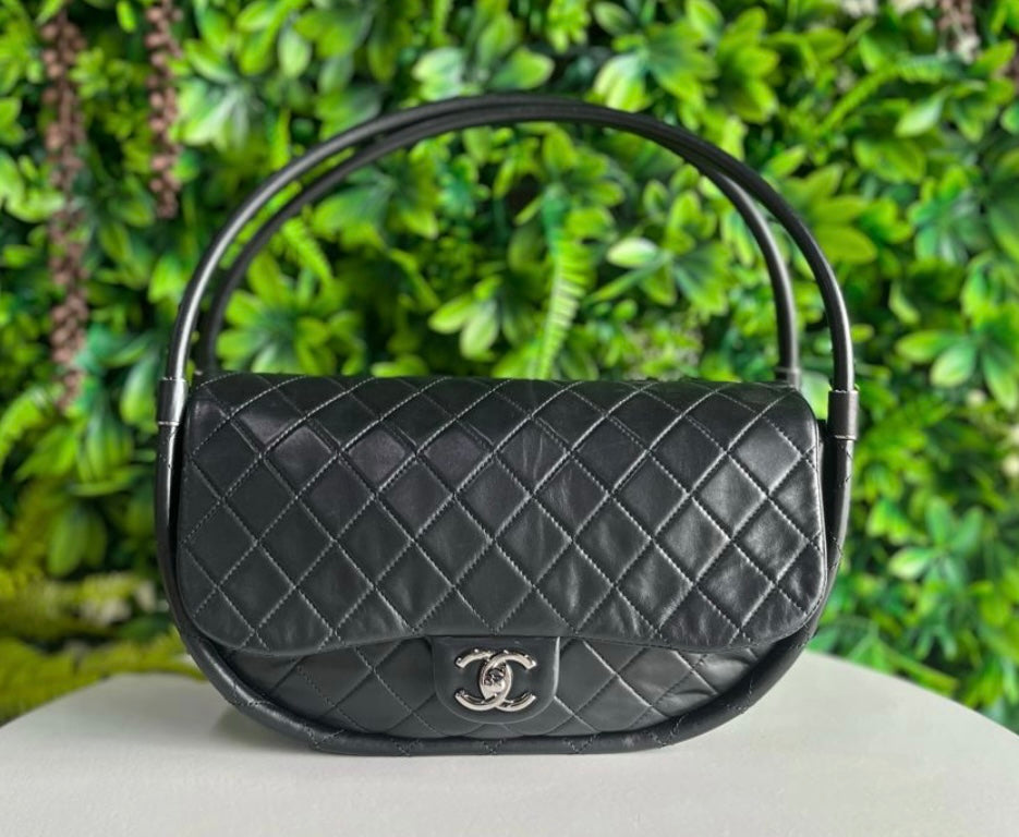 Chanel hicks hoop black lambskin shoulder bag- extremely rare!!