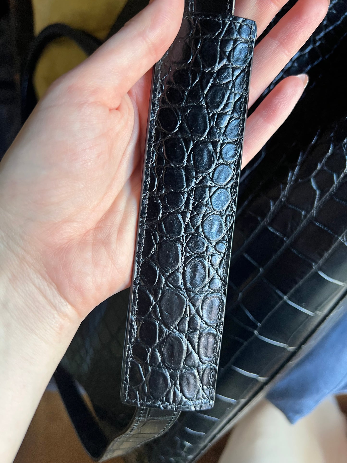 Yves Saint Laurent XL embossed croc black tote