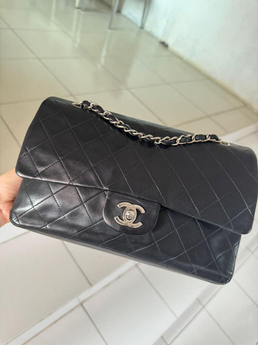 Chanel vintage black lambskin medium classic flap bag