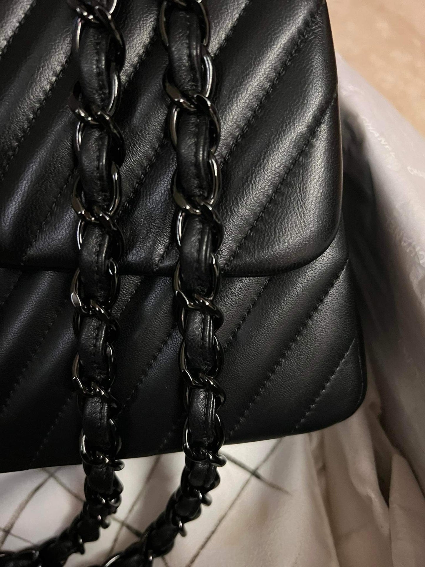 Chanel So Black chevron jumbo double flap