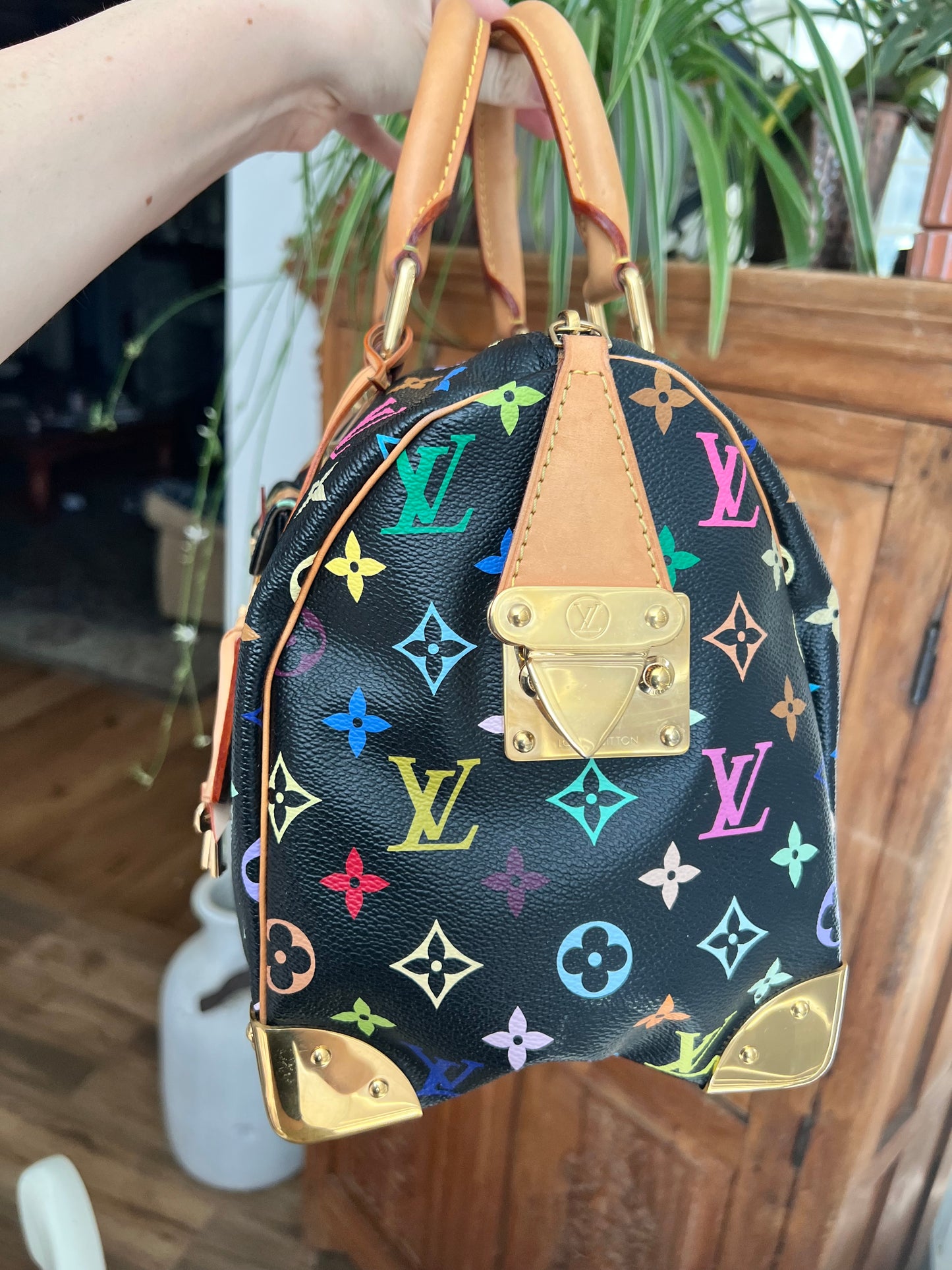 Louis Vuitton black multicolor murakami speedy 30 handbag