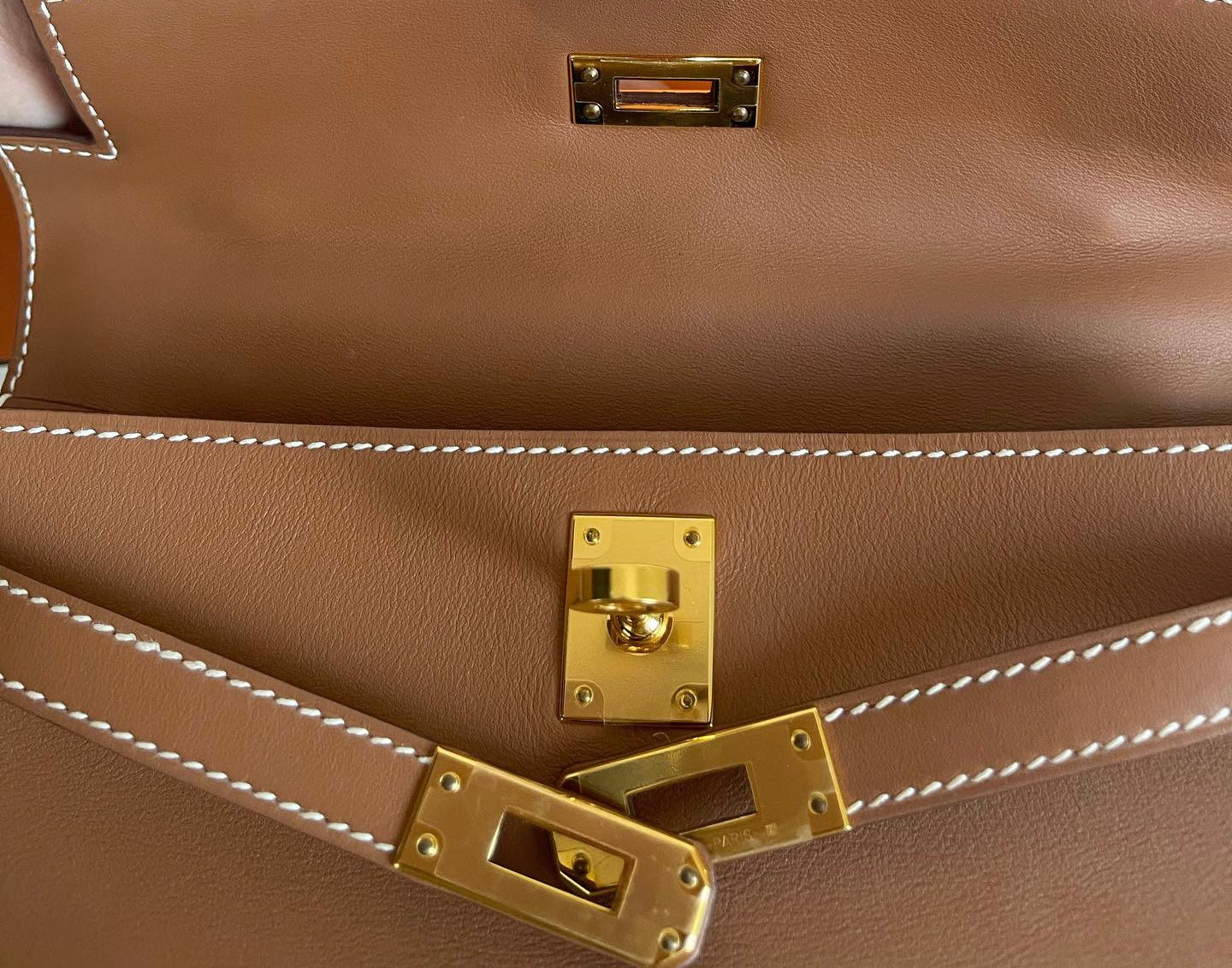 Hermes Kelly pochette gold on gold GHW swift stamp U