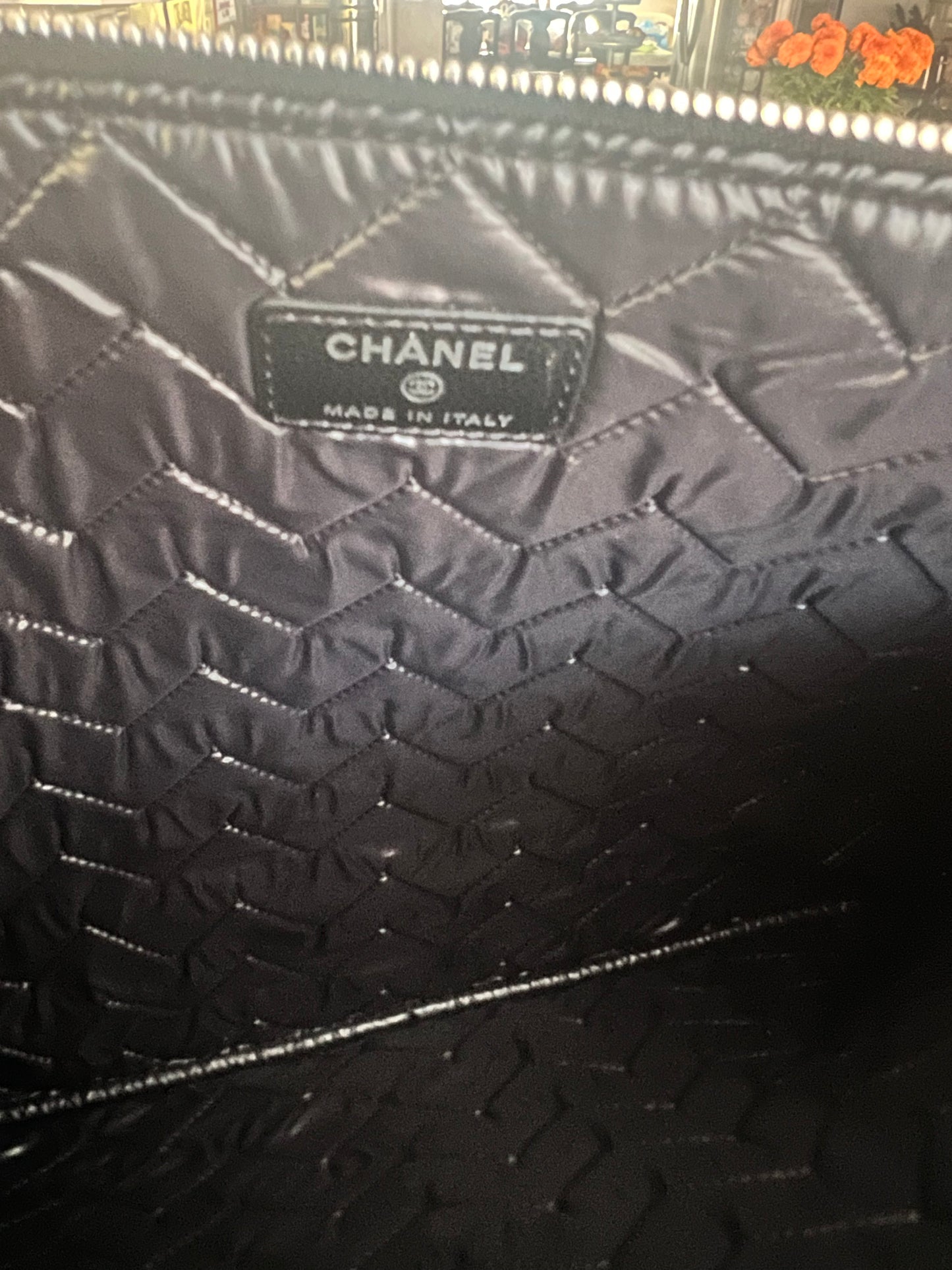 Chanel Large black caviar thin chevron O pouch