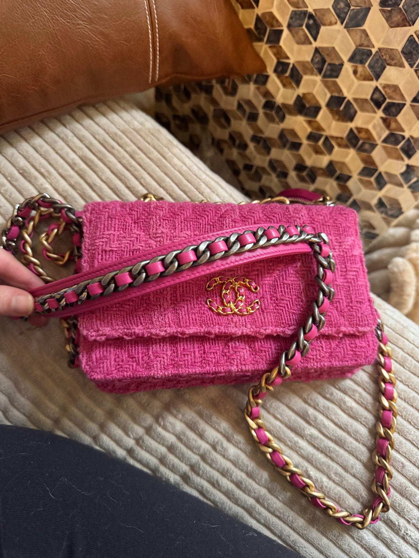 Chanel C19 Pink Tweed Wallet on Chain + Coin Purse